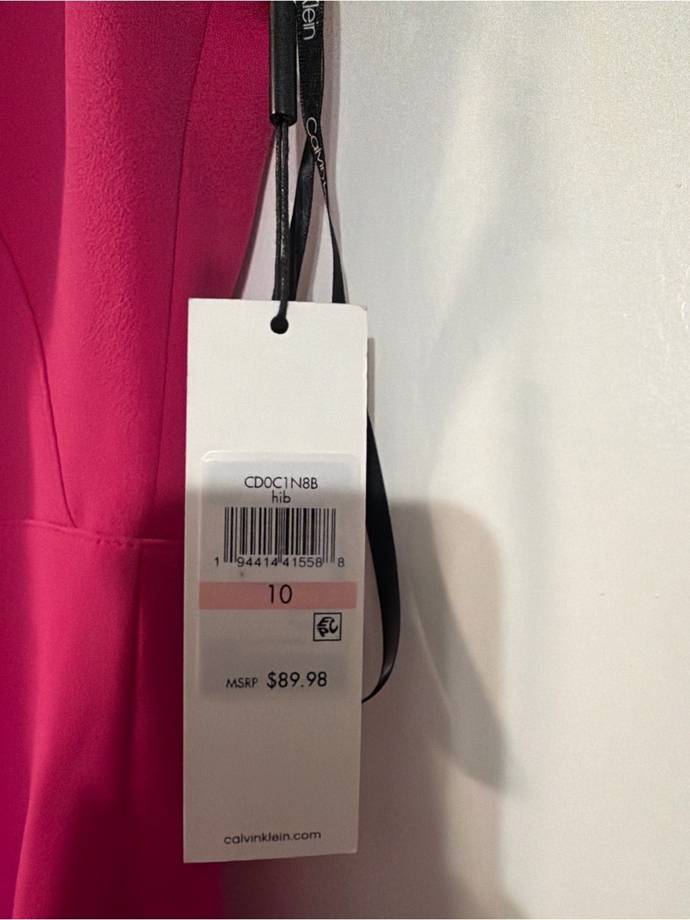 Calvin Klein Hot Pink Midi Sheath Dress with Gold Ring Zip - Picture 7 of 8
